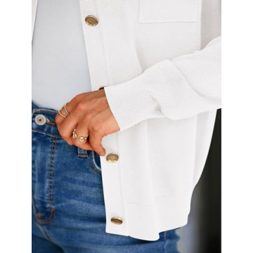 PRETTYGARDEN Summer Cardigan for Women Dressy Long Sleeve Knitted Button Down Shirts Collar St Patricks Day Shirt Women (White, Small)