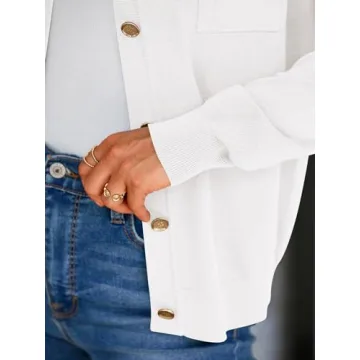 PRETTYGARDEN Summer Cardigan for Women Dressy Long Sleeve Knitted Button Down Shirts Collar St Patricks Day Shirt Women (White, Small)