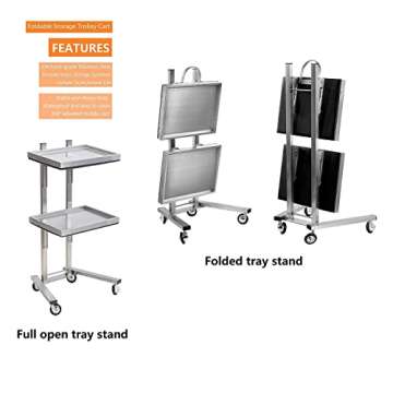 Kaleurrier Rolling Tool Trolley Cart with Double Storage Tray,Stainless Steel Utility Instrument Tra...