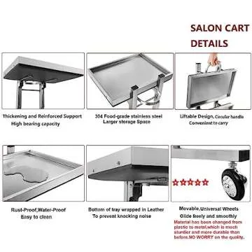Kaleurrier Durable Stainless Steel Tool Trolley Cart