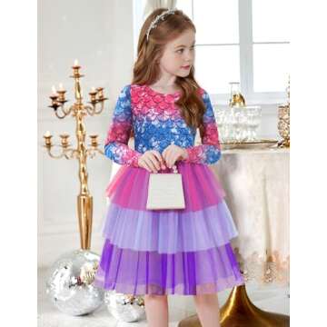 Arshiner Girls Dresses Long Sleeve Toddler Girls Tutu Holiday Party Mermaid Tulle Dress for Little K...