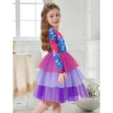 Arshiner Girls Dresses Long Sleeve Toddler Girls Tutu Holiday Party Mermaid Tulle Dress for Little Kids 5 Years