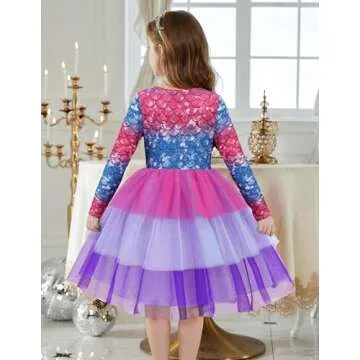 Arshiner Girls Dresses Long Sleeve Toddler Girls Tutu Holiday Party Mermaid Tulle Dress for Little Kids 5 Years