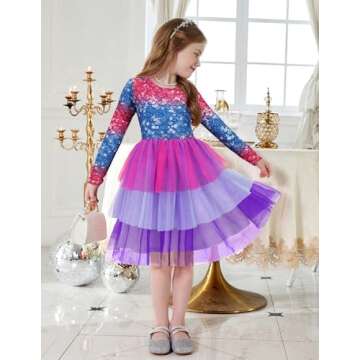 Arshiner Girls Dresses Long Sleeve Toddler Girls Tutu Holiday Party Mermaid Tulle Dress for Little Kids 5 Years