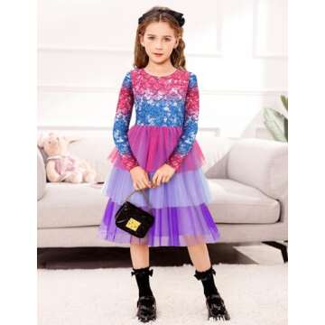 Arshiner Girls Dresses Long Sleeve Toddler Girls Tutu Holiday Party Mermaid Tulle Dress for Little Kids 5 Years