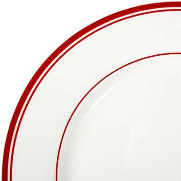 Amazon Basics 16-Piece Cafe Stripe Kitchen Dinnerware Set, Plates, Bowls, Mugs, Service for 4, Red