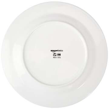 Amazon Basics 16-Piece Cafe Stripe Kitchen Dinnerware Set, Plates, Bowls, Mugs, Service for 4, Red