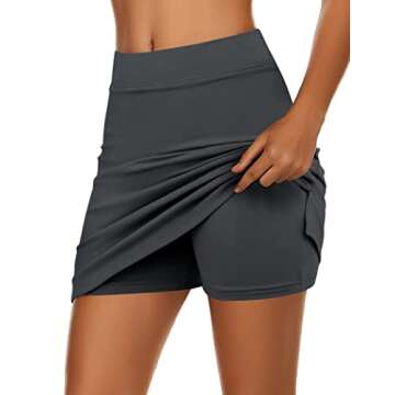 Ekouaer Active Skort for Women Athletic Skirts Sport Fitness Clothes Dark Grey L