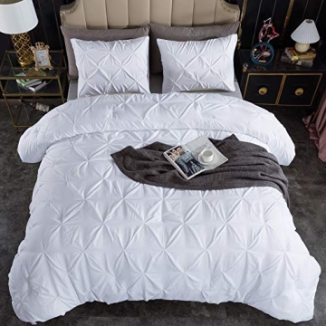 Andency White King Size Comforter Set - Luxurious Soft Pinch Pleat Bedding
