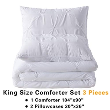 Andency White King Size Comforter Set Soft Pinch Pleat Bedding