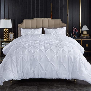 Andency White King Size Comforter Set Soft Pinch Pleat Bedding