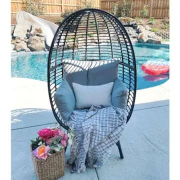 Mod Furniture Poppy Outdoor Boho Oversized Cushions, Space-Saving Chic Shaped Patio, Sunroom, or Deck, Stationary Egg Chair, Light Grey