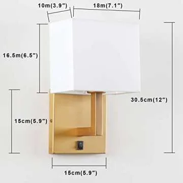 PERMO Single Wall Sconce Light Fixture Antique Finish with White Textile Shades and On/Off Switch Button Small Modern Nightstand Lamps for Bedrooms Bedside Reading