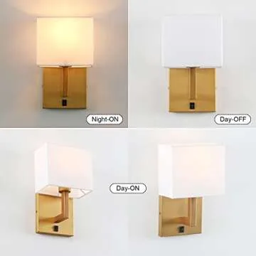 PERMO Single Wall Sconce Light Fixture Antique Finish with White Textile Shades and On/Off Switch Button Small Modern Nightstand Lamps for Bedrooms Bedside Reading