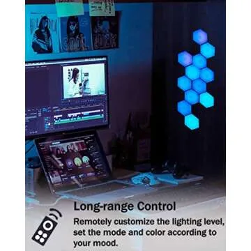 Hexagon Lights, RGB Hexagon Wall Lights with Remote, Smart Hexagonal Wall Panels, Touching LED Wall Lights with USB-Power, Splicing DIY Color-Changing Gaming Lights Used in Gift, Bedroom Decor-6 Packs