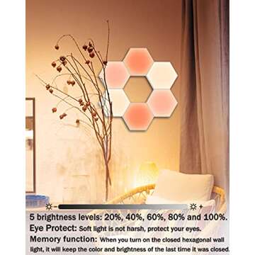 Hexagon Lights, RGB Hexagon Wall Lights with Remote, Smart Hexagonal Wall Panels, Touching LED Wall Lights with USB-Power, Splicing DIY Color-Changing Gaming Lights Used in Gift, Bedroom Decor-6 Packs