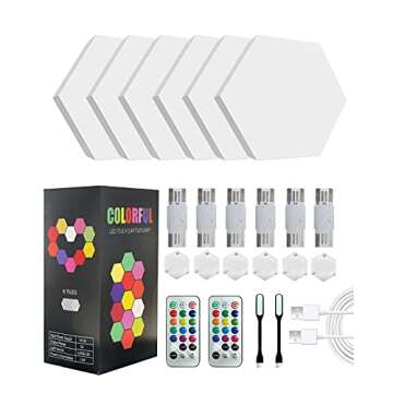 Hexagon Lights, RGB Hexagon Wall Lights with Remote, Smart Hexagonal Wall Panels, Touching LED Wall Lights with USB-Power, Splicing DIY Color-Changing Gaming Lights Used in Gift, Bedroom Decor-6 Packs