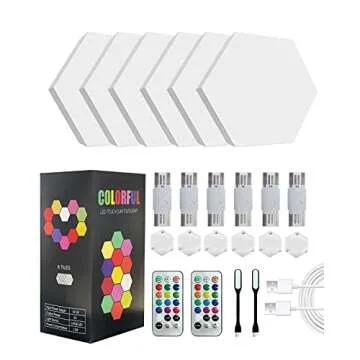 Hexagon Lights, RGB Hexagon Wall Lights with Remote, Smart Hexagonal Wall Panels, Touching LED Wall Lights with USB-Power, Splicing DIY Color-Changing Gaming Lights Used in Gift, Bedroom Decor-6 Packs