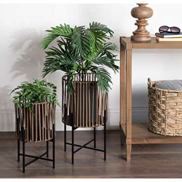 Kate and Laurel Paynter 2-Piece Floor Planter Set with PVC Wicker and Metal Stands