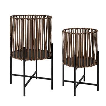 Kate and Laurel Paynter 2-Piece Floor Planter Set with PVC Wicker and Metal Stands