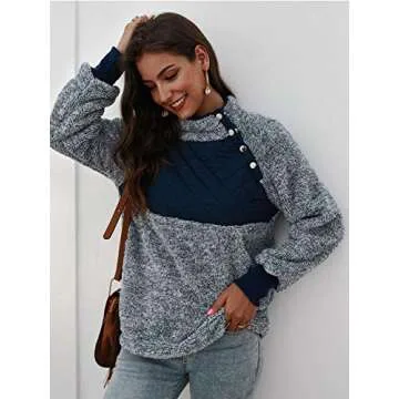 Stylish Famulily Women's Fleece Pullover Sweater in Navy