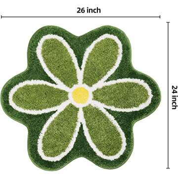 TRUEDAYS Green Flower Bath Mat for Bathroom Floor, Small Anti Slip Water Absorption Bath Rug, Ultra Soft and Fluffy Bathroom Rug, Fun Decorative Machine Washable Bathroom Mat