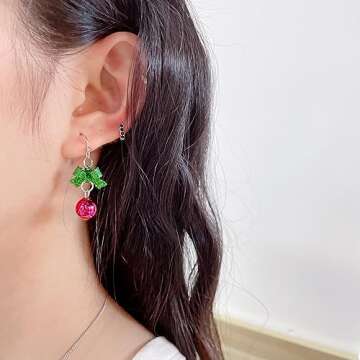 Cute Red Green Festive Dangle Earrings for Women