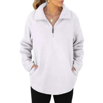 ANRABESS Women Oversized Sherpa Fleece Half Zipper Sweatshirts Fuzzy Collared Quarter Zip Pullover 2024 Fall Winter Clothes