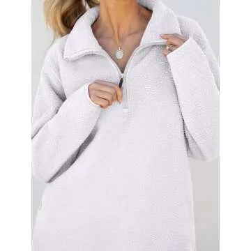 ANRABESS Women Oversized Sherpa Fleece Half Zipper Sweatshirts Fuzzy Collared Quarter Zip Pullover 2024 Fall Winter Clothes