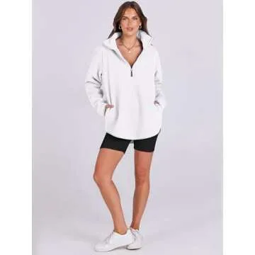 ANRABESS Women Oversized Sherpa Fleece Half Zipper Sweatshirts Fuzzy Collared Quarter Zip Pullover 2024 Fall Winter Clothes