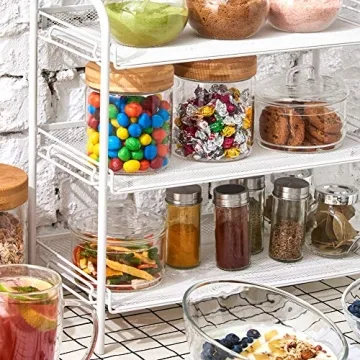 EZOWare Set of 4 Glass Food Jars with Airtight Natural Bamboo Lids, 20 fl oz Kitchen Clear Canister Storage Container Set for Storing Candy, Cookie, Rice, Sugar, Flour, Spices, Nuts, Coffee, Pasta