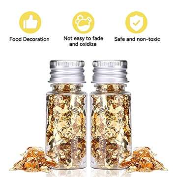 Serlium Edible Gold Leaf, Gold Leaf Cake Decoration Gold Flakes Food Gold Foil Decoration Baking Gold Foil Decor Chocolates Decor Gold Leaf Sheets for Cooking Dessert Decoration Crafts Makeup (2Pcs)