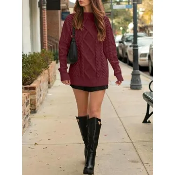 ANRABESS Women's Oversized Cable Knit Sweater Fall Vintage