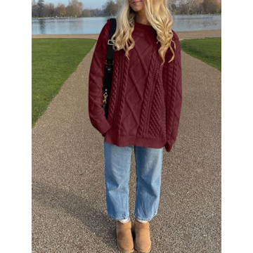 ANRABESS Women's Oversized Cable Knit Sweater Fall Vintage