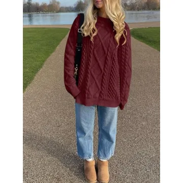 ANRABESS Women's Oversized Cable Knit Sweater Fall Vintage