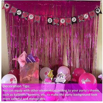 Vanujoy Hot Pink Tinsel Foil Fringe Curtains for Parties