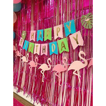 Vanujoy Hot Pink Tinsel Foil Fringe Curtains for Parties