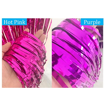 Vanujoy Hot Pink Tinsel Foil Fringe Curtains for Parties