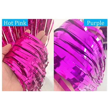 Vanujoy Hot Pink Tinsel Foil Fringe Curtains for Parties