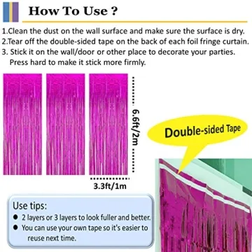 Vanujoy Hot Pink Tinsel Foil Fringe Curtains for Parties