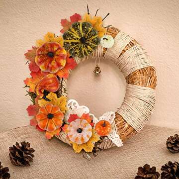 HAKACC 14 PCS Artificial Lifelike Simulation Mixed Pumpkins for Decorating, Fake Pumpkins with 30PCS Fake Maple Leaves Festival Thanksgiving Fall Harvest Home Decoration