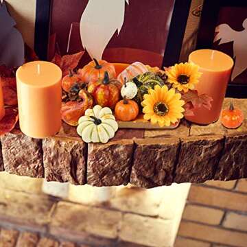 HAKACC 14 PCS Artificial Lifelike Simulation Mixed Pumpkins for Decorating, Fake Pumpkins with 30PCS Fake Maple Leaves Festival Thanksgiving Fall Harvest Home Decoration