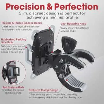 Crescendo CR-30 SlimClip Mic Stand Phone Holder, iPhone Clamp Mount, Pole Phone Mount, Microphone, Music or Drum Stand, Mic/Phone Clip - for iPhone, Samsung Galaxy, Pixel, Any Smartphone (Grey)