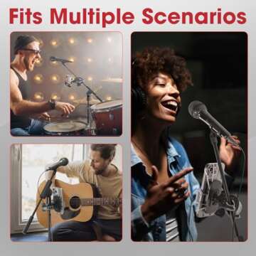 Crescendo CR-30 SlimClip Mic Stand Phone Holder, iPhone Clamp Mount, Pole Phone Mount, Microphone, Music or Drum Stand, Mic/Phone Clip - for iPhone, Samsung Galaxy, Pixel, Any Smartphone (Grey)