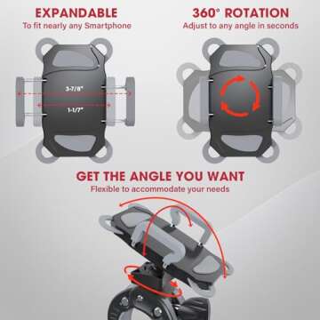 Crescendo CR-30 SlimClip Mic Stand Phone Holder, iPhone Clamp Mount, Pole Phone Mount, Microphone, Music or Drum Stand, Mic/Phone Clip - for iPhone, Samsung Galaxy, Pixel, Any Smartphone (Grey)