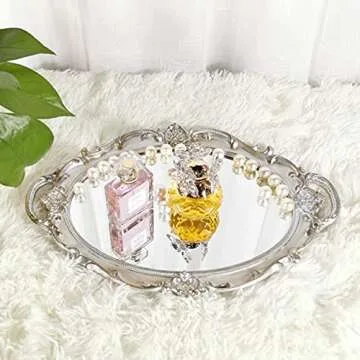 Yamfurga Decorative Mirror Tray - Elegant Makeup Organizer