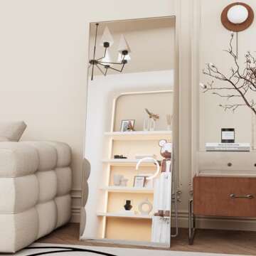 LFT HUIMEI2Y Full Length Mirror 65"x22", Full Body Tempered Mirror Rectangle with Stand, Large Wall Mounted Mirror for Bedroom or Living Room, Silver