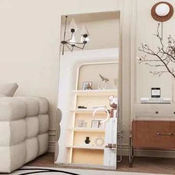 LFT HUIMEI2Y Full Length Mirror 65"x22", Full Body Tempered Mirror Rectangle with Stand, Large Wall Mounted Mirror for Bedroom or Living Room, Silver