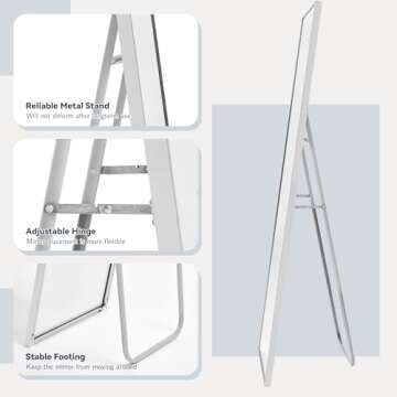 LFT HUIMEI2Y Full Length Mirror 65"x22", Full Body Tempered Mirror Rectangle with Stand, Large Wall Mounted Mirror for Bedroom or Living Room, Silver