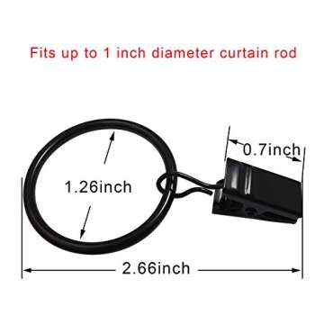 AMZSEVEN 100 Pack Curtain Rings with Clips, Drapery Clips with Rings, Drapes Rings 1.26 in Interior ...